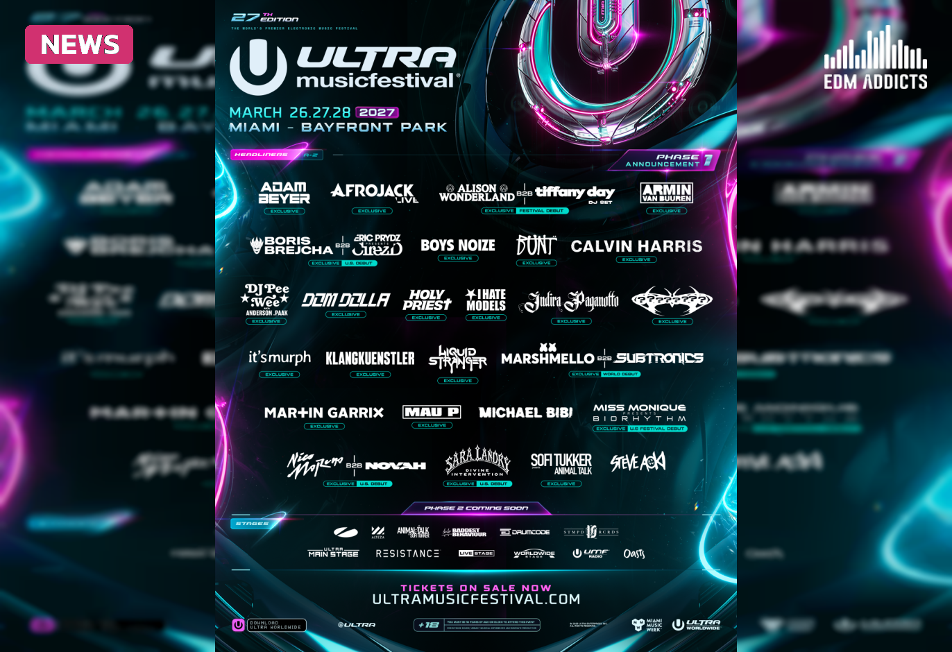 Ultra Miami Drops Phase One Lineup for 2027 Edition with Calvin Harris Leading the Charge